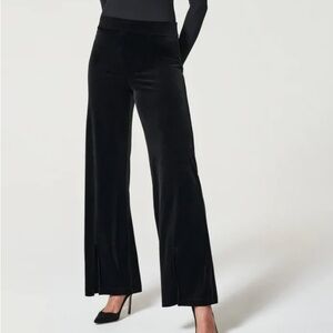 Spanx Black Velvet Front Slit Pants